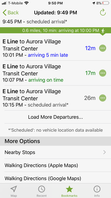 Scheduled arrival example on iOS